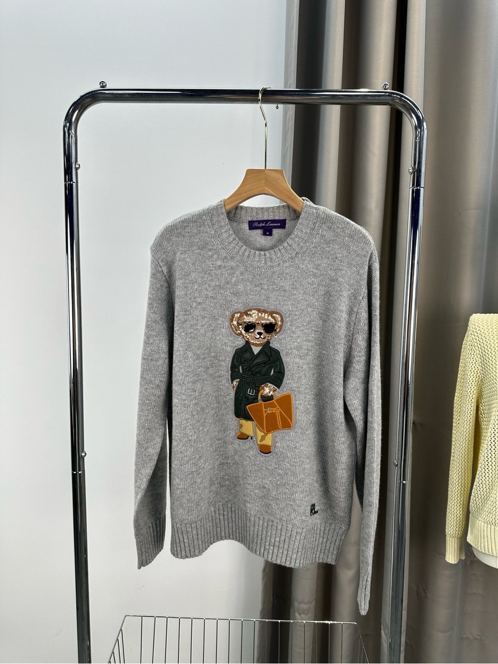 Ralph Lauren Light Gray Crewneck Sweater with Bear Patch
